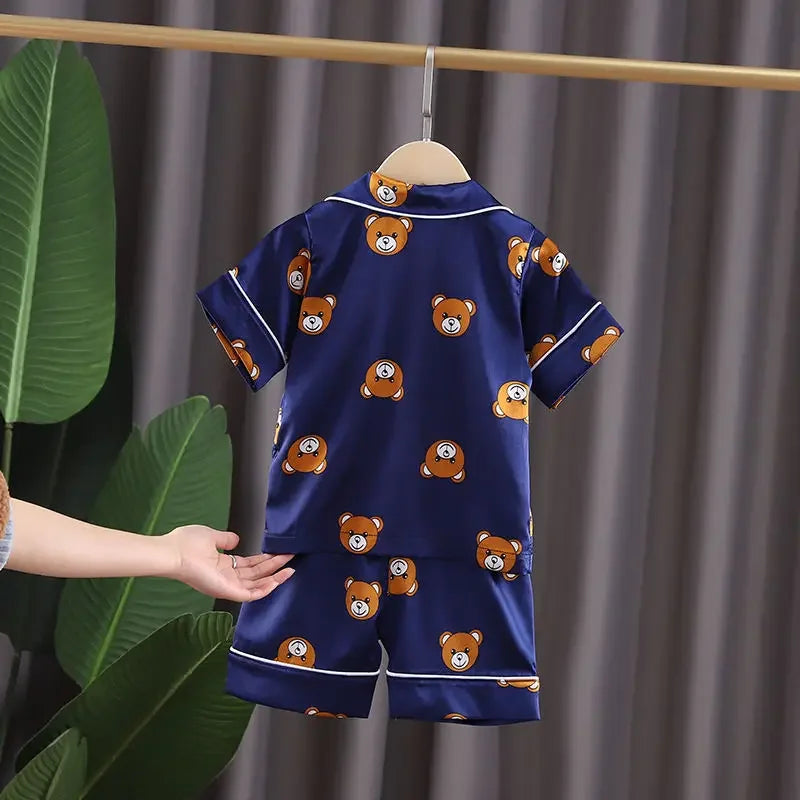 New Boys Girls Kids Pajama Sets Cartoon bear short Sleeve Shirt Tops Pants Set Toddler Baby Sleeping Clothes Pijamas Sleepwear