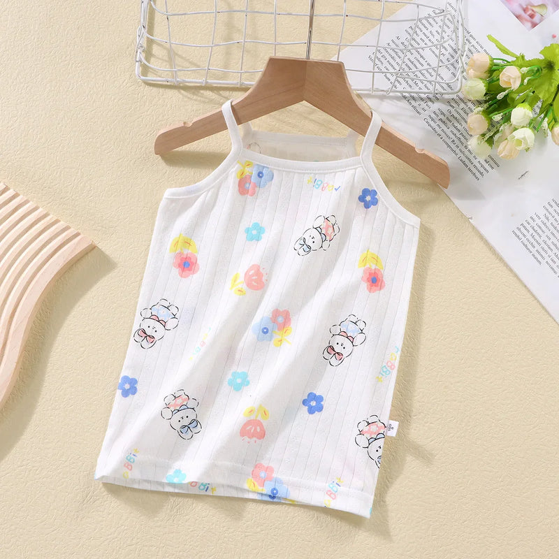 Sling+Shorts Suit Summer Girl's All Cotton Pajamas Infantil Cartoon Printed Sleeveless Home Clothes Fashion Cute Vest Two Piece