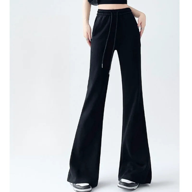 Matching Basic Women's Sweatpant Casual Lady's Sportswear New In Female Flare Pants Drawstring Wide Leg Pant Boot Cut Trousers