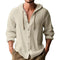 2024 New Spring and Summer Men's Hooded T-shirt Solid Color Cotton Linen Men's Casual Long Sleeved Top