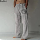 2025 Men's Cotton Linen Pants Oversized Jogger Sweatpants Casual Flower Print Plus Size Loose Wide Leg Pants Men Casual Trousers
