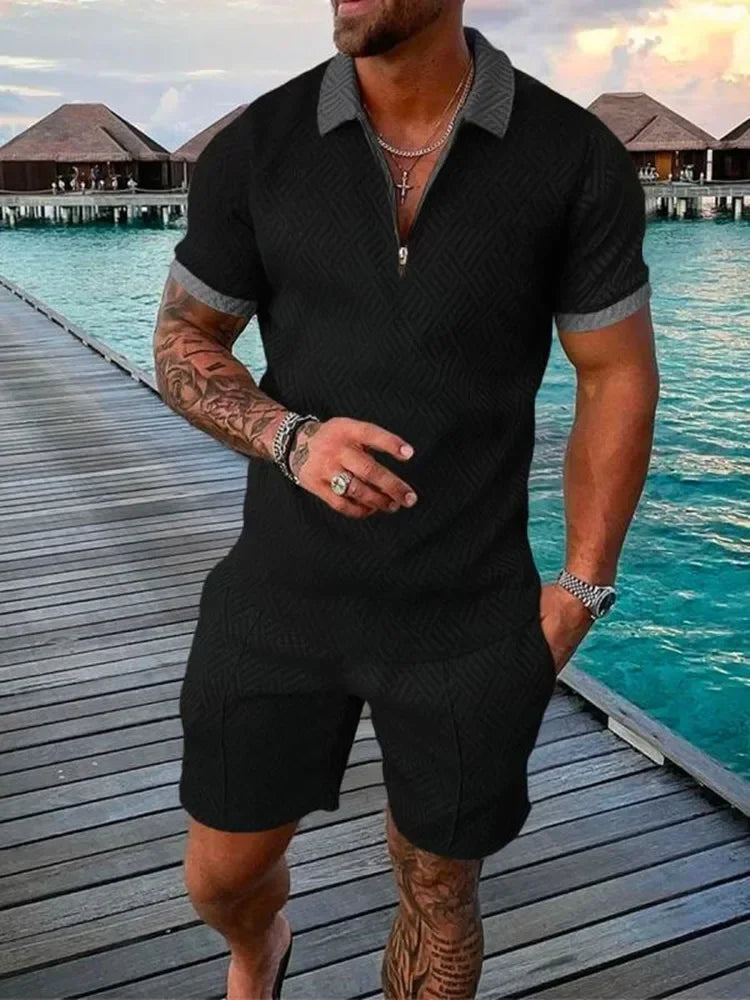 2025 Trend Men Streetwear Fashion Half Zip Polo Shirts+shorts 2 PCS Sets Men's 3D Digital Print Casual Suit New Male Tracksuits