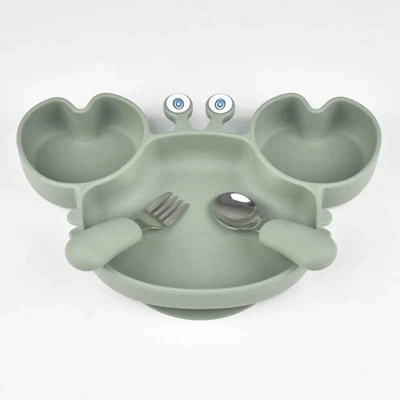 3Pcs/Set Baby Safe Silicone Dining Plate Food Feeding With Spoon Fork Cartoon Children Dishes Prevent Tipping Over And BPA Free