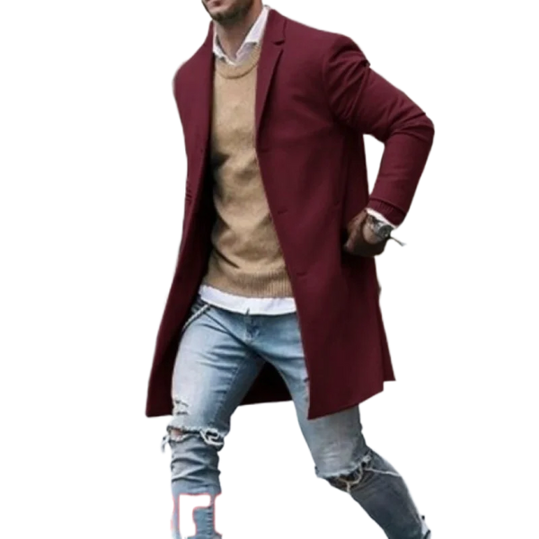 2023 Autumn/Winter New Solid Color Men's Mid length Woolen Coat Slim Fit Large Single breasted Windbreaker