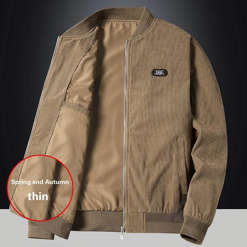 Men's Fashion Casual Warm Corduroy Outwear Men's Thick Cotton Jacket Coat Large Size New Autumn Winter Stand Collar Slim Jacket
