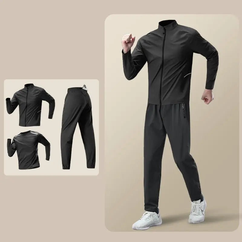 Mens Sweatsuits Set Running Suit with Phone Pocket Autumn Winter Quick-Drying Professional Run Fitness Training Clothing for Men