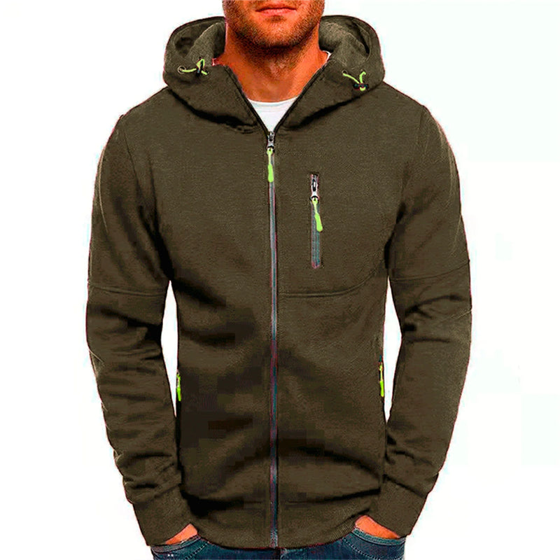 Solid Color Men Hooded Jacket Casual Long Sleeve Hoodie Zipper Gym Sports Hoodie Fashion