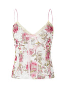 Women Spaghetti Strap Camisoles Floral Print V-Neck Tie-Up Front Sleeveless Sling Tank Tops Slim Fit Vests Crop Tops Y2k Summer