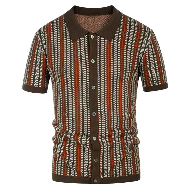 High End Jacquard Striped Polo Shirts For Men Short Sleeve Elastic Summer Quality Viscose Knitted Smart Casual Camisas De Hombre