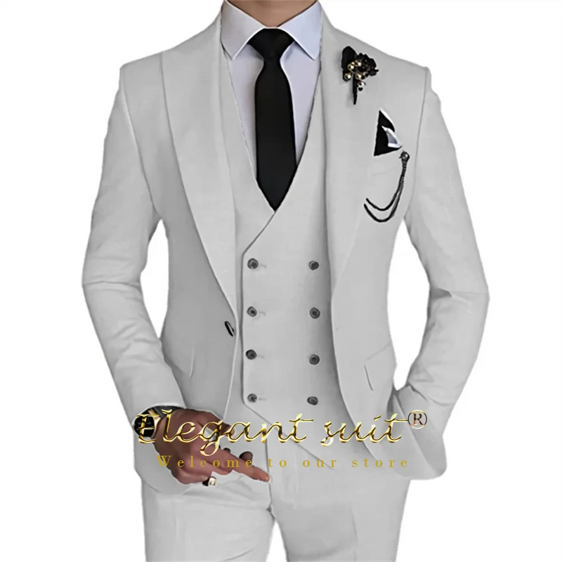 Men's Khaki Formal 3 Piece Groomsmen Wedding Elegant Tuxedo Suit with Fitted Lapel (blazer + vest + pants)