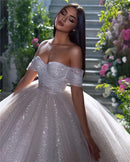 LORIE Shiny Glitter Princess Wedding Dresses A Line Off The Shoulder Bride Dress Sweetheart Neck Dubai Wedding Gowns Customized