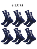 6 pairs of football socks, men's and women's mid length anti slip training socks, thickened professional sports socks
