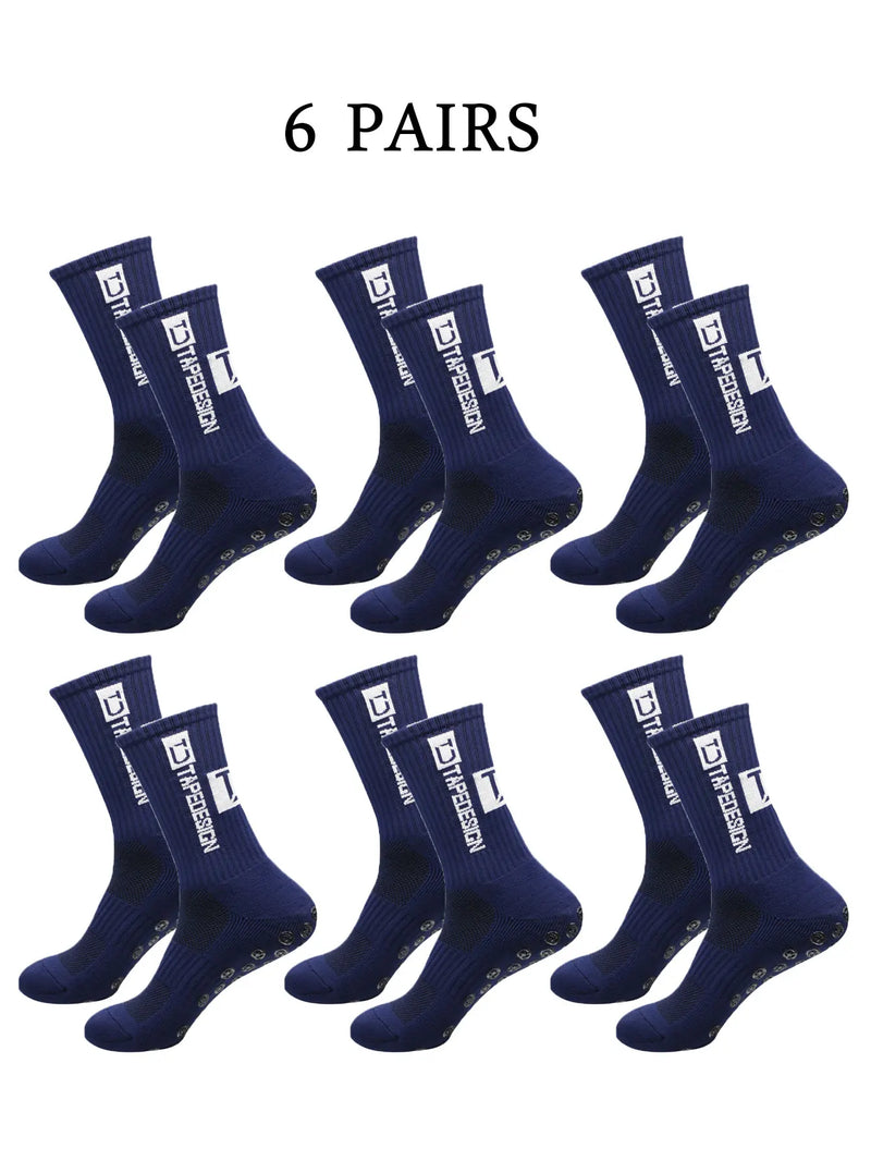 6 pairs of football socks, men's and women's mid length anti slip training socks, thickened professional sports socks