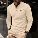Cross-border Europe and America 2025 new Waffle spring sports men's POLO shirt lapel solid color long-sleeved golf fitness top