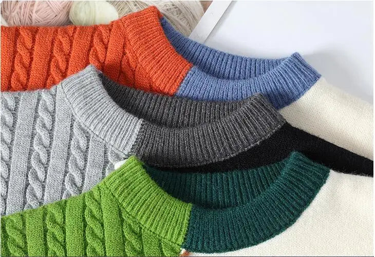 New Autumn Winter Men O-Neck Pullovers Knitted Sweaters Splicing Casual Sweaters High Quality Male Loose Pullovers Clothing 4XL