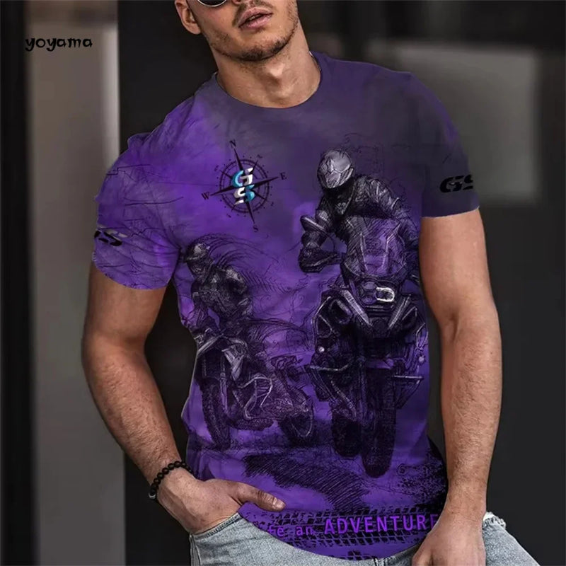 Vintage Men's T-Shirt 3D Biker Print Short-Sleeved T-Shirt Breathable Round Neck Tops Summer Men's Large Street Casual Clothing