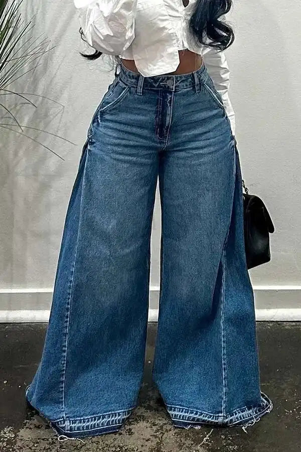 Vintage American Style Wide Leg Jeans Spliced Or Length Bell Bottom Fringebell-Bottom Pants For Men And Women