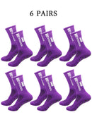 6 pairs of football socks, men's and women's mid length anti slip training socks, thickened professional sports socks