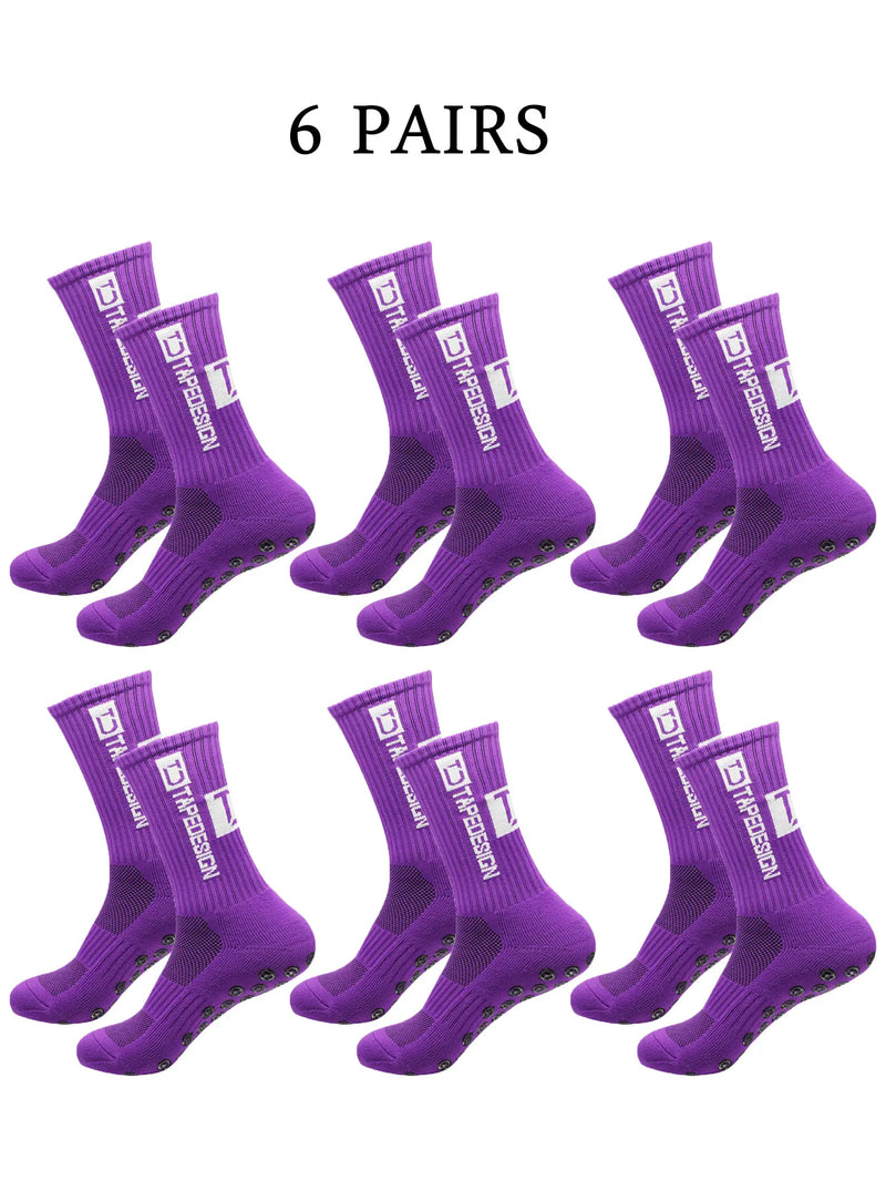 6 pairs of football socks, men's and women's mid length anti slip training socks, thickened professional sports socks