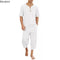 2025 Men's Hip Hop Cotton Linen Sets Comfort Breathable Men Casual Sport 2 PCS Sets Fashion V-neck Short Sleeve Tops+Pants Suit