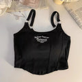 Women Embroid Letter Tank Tops With Bra Pad Casual Camis Y2K Crop Tops For Women Shoulder Belt Iron Ring Tank Tops