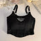 Women Embroid Letter Tank Tops With Bra Pad Casual Camis Y2K Crop Tops For Women Shoulder Belt Iron Ring Tank Tops