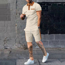 2025 new fashion trend summer men's waffle short-sleeved shorts two-piece full matching business and leisure suit