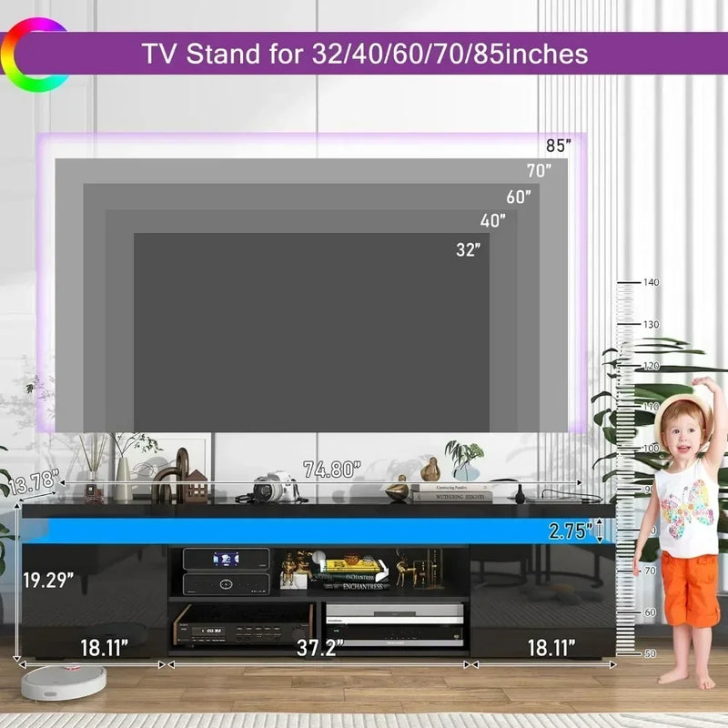 TV Stand, for 85 Inch TV, High Gloss TV Console Entertainment Center, TV Stands