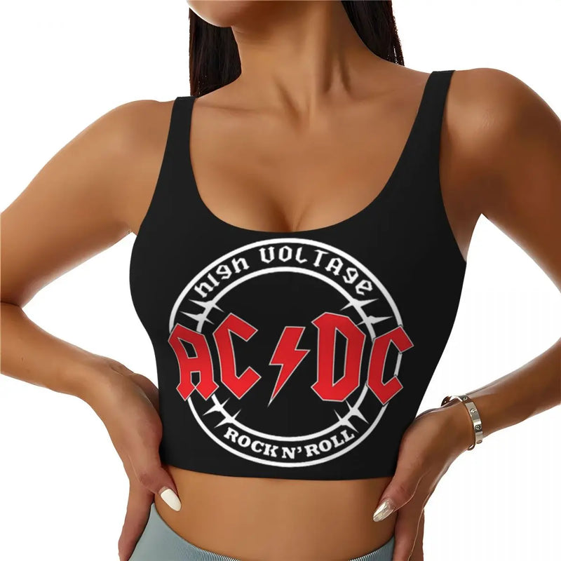 Retro Rock Fashion Trend AC/DC Sexy Vest Fitness Cropped Tank Top Women Heavy Metal Music Band Yoga Sports Comfortable Bra