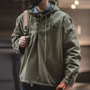 Spring Autumn Retro Cargo Drawstring Workwear Army Pullover Hood New Hoddies Military Male Windbreaker War Coat Work Clothes
