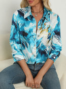 Women's Elegant Marble Print Long Sleeve Work Shirt  Spring & Summer Long Sleeve Tops