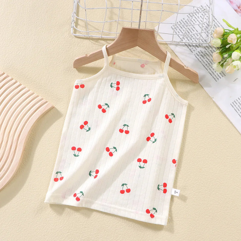 Sling+Shorts Suit Summer Girl's All Cotton Pajamas Infantil Cartoon Printed Sleeveless Home Clothes Fashion Cute Vest Two Piece