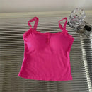 Summer Lace Strap Patchwork Camisole Women Solid Color Sleeveless Buttons Tank Top