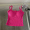 Summer Lace Strap Patchwork Camisole Women Solid Color Sleeveless Buttons Tank Top