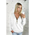 2025 Autumn Casual T-shirt Fashion Women Long Sleeve Tshirts Vintage Zipper V-neck Soft Top Bottoming T-shirt New
