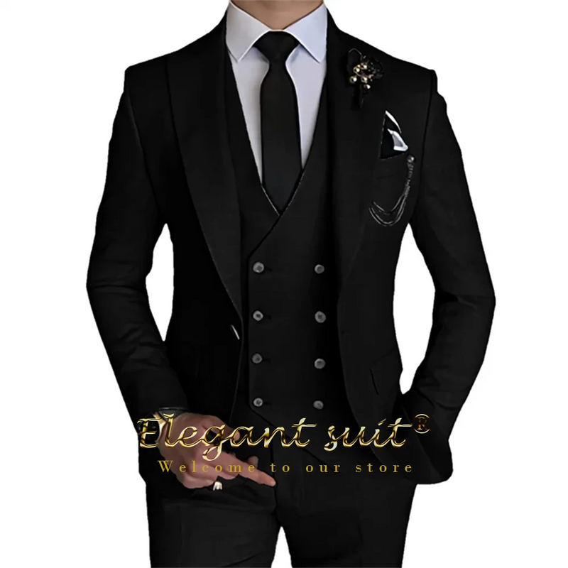 Men's Khaki Formal 3 Piece Groomsmen Wedding Elegant Tuxedo Suit with Fitted Lapel (blazer + vest + pants)