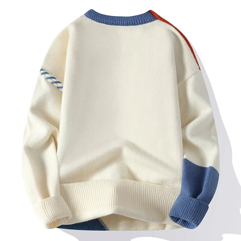 New Autumn Winter Men O-Neck Pullovers Knitted Sweaters Splicing Casual Sweaters High Quality Male Loose Pullovers Clothing 4XL