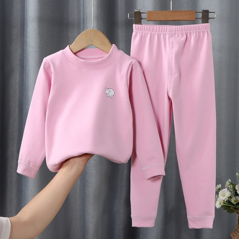 Children's velvet warm suit, autumn clothes and pants for big children, underwear for boys and girls, home clothes for babies Un