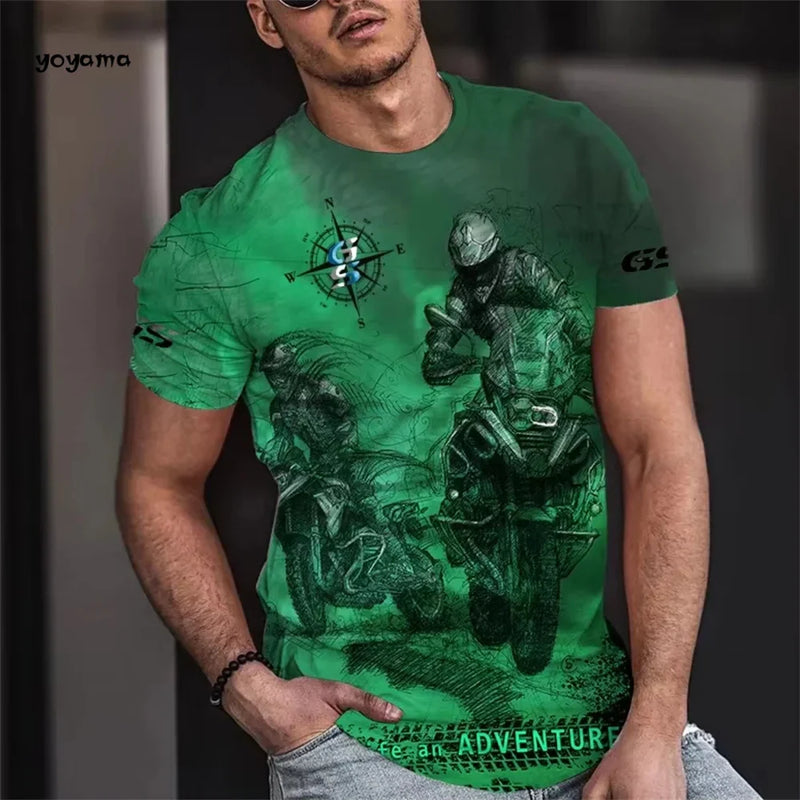 Vintage Men's T-Shirt 3D Biker Print Short-Sleeved T-Shirt Breathable Round Neck Tops Summer Men's Large Street Casual Clothing
