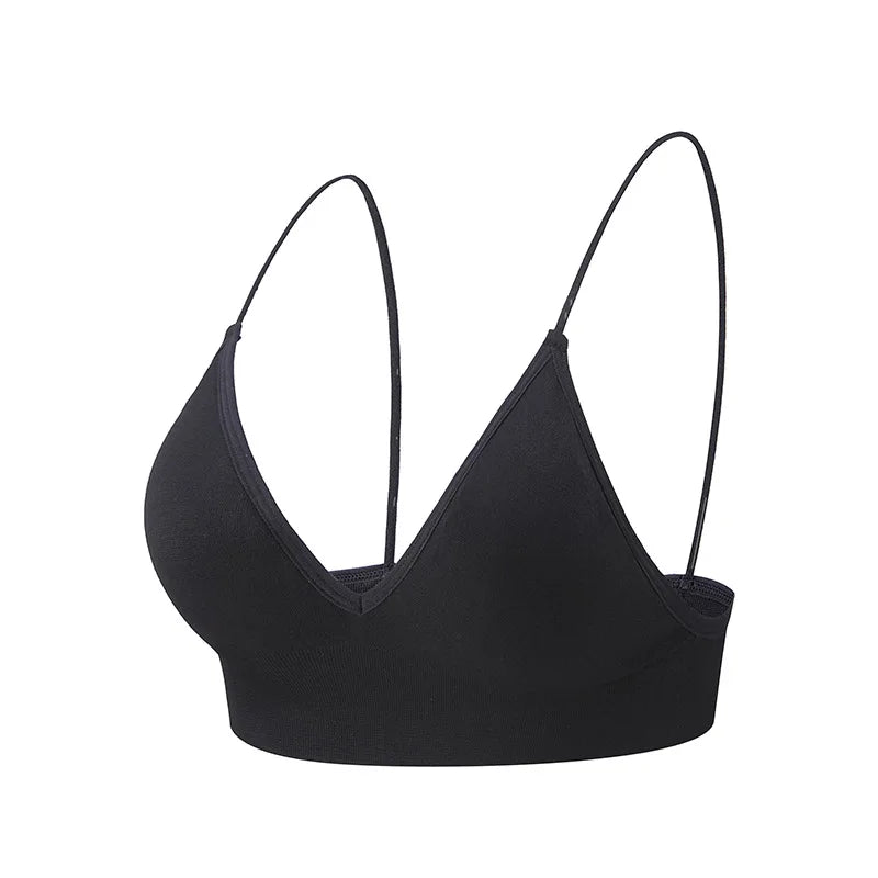 Nylon Fitness Yoga Top Deep V Sexy Triangle Cup Bralette Boneless Sports Bra Red Seamless Push Up Bra Women's Tube Top Crop Top