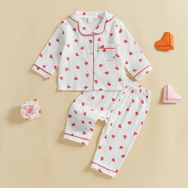MISOWMNJOY Soft Cotton Kids Girls Boys Pajama Sets Valentine's Day Children Sleepwear Heart Long Sleeves Shirt Pants Loungewear