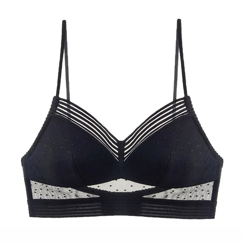 Backless Strapless Bra Push Up Plus Size Women Bralette Wire Free Sexy Lace Thin Dots Mesh Lingerie Worldcup Low Back Underwear