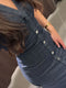 Retro Deep Blue Fold Women Denim Maxi Dress Fashion Short Sleeve V Neck Button Slim Fit Long Dresses Lady New Commute Chic Robes