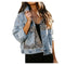 Long Sleeve Women's Denim Jacket Leopard Print Patchwork Outerwear Casual Loose Fit Fashionable And Stylish