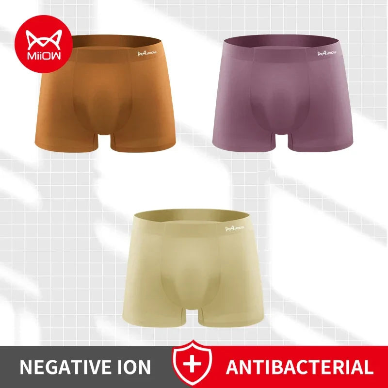 MiiOW 3Pcs Ice Silk Boxers Man Underwear Seamless Breathable Sexy Underpants Male Antibacterial Men's Panties Man Boxer Briefs