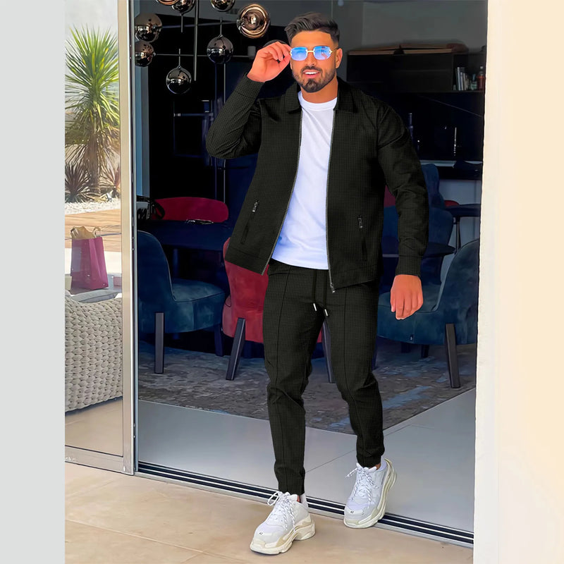 2023 AliExpress Amazon cross-border Spring and Fall zipper pocket lapel trend jacket pants men's sports street suit