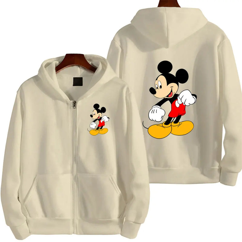2024 New Mickey Mouse Men Zip Up Hoodie Jacket Fashion Spring Autumn Black Women Sweatshirt Cartoon Anime Couple Clothes Coats