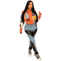 Letter Print Color Patchwork Woolen Varsity Jacket Women Long Sleeve Single Breasted Short Baseball Coat Casual Sporty Outwear