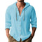 2024 New Spring and Summer Men's Hooded T-shirt Solid Color Cotton Linen Men's Casual Long Sleeved Top