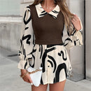 Fashion Women's Fake Two Piece Shirts Autumn And Winter Woman Elegant Polo Neck Long Sleeve Geometric Print Casual Shirt Blouse